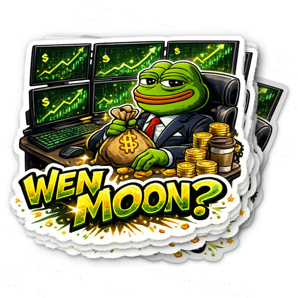 PEPE Wen Moon Waterproof Vinyl Crypto Sticker - flat view