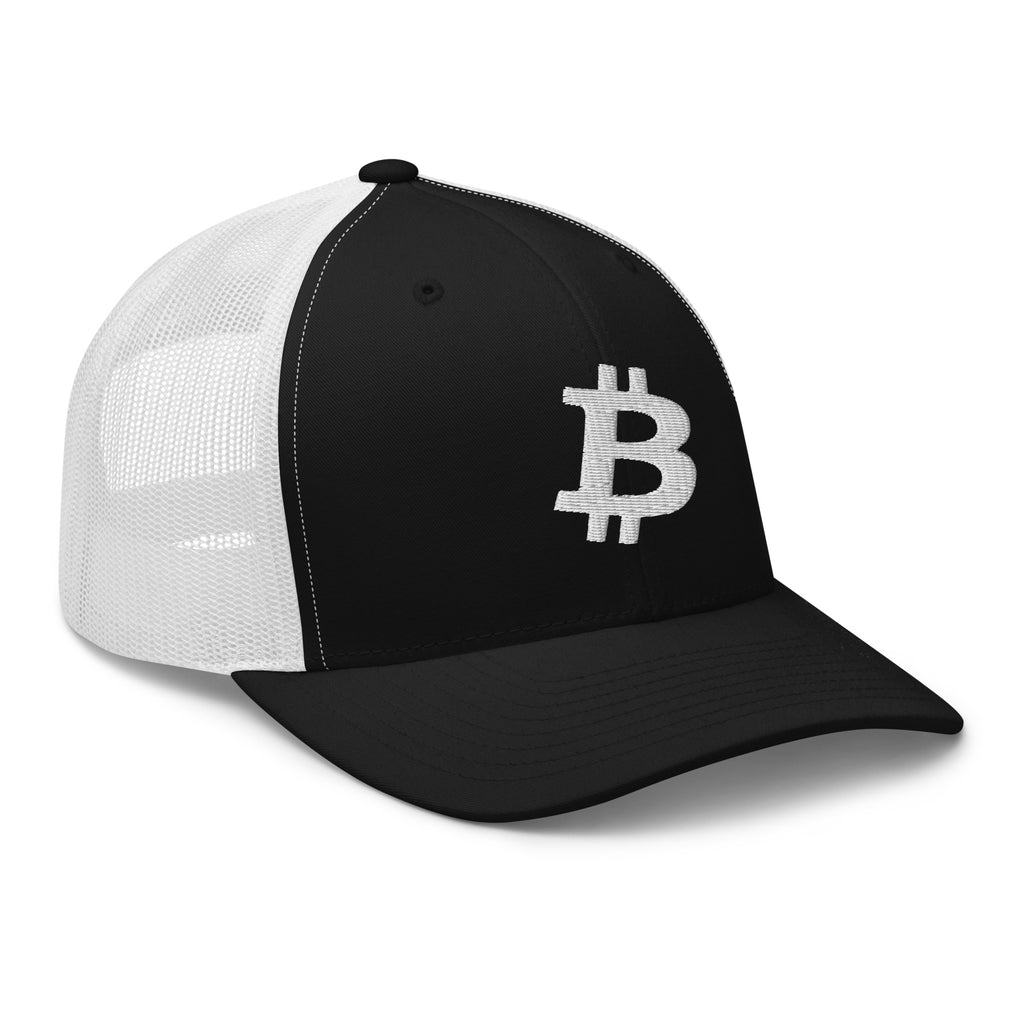 Embroidered Bitcoin Trucker Hat - white front panel BTC logo