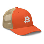 Embroidered Bitcoin Trucker Hat - black front panel BTC logo