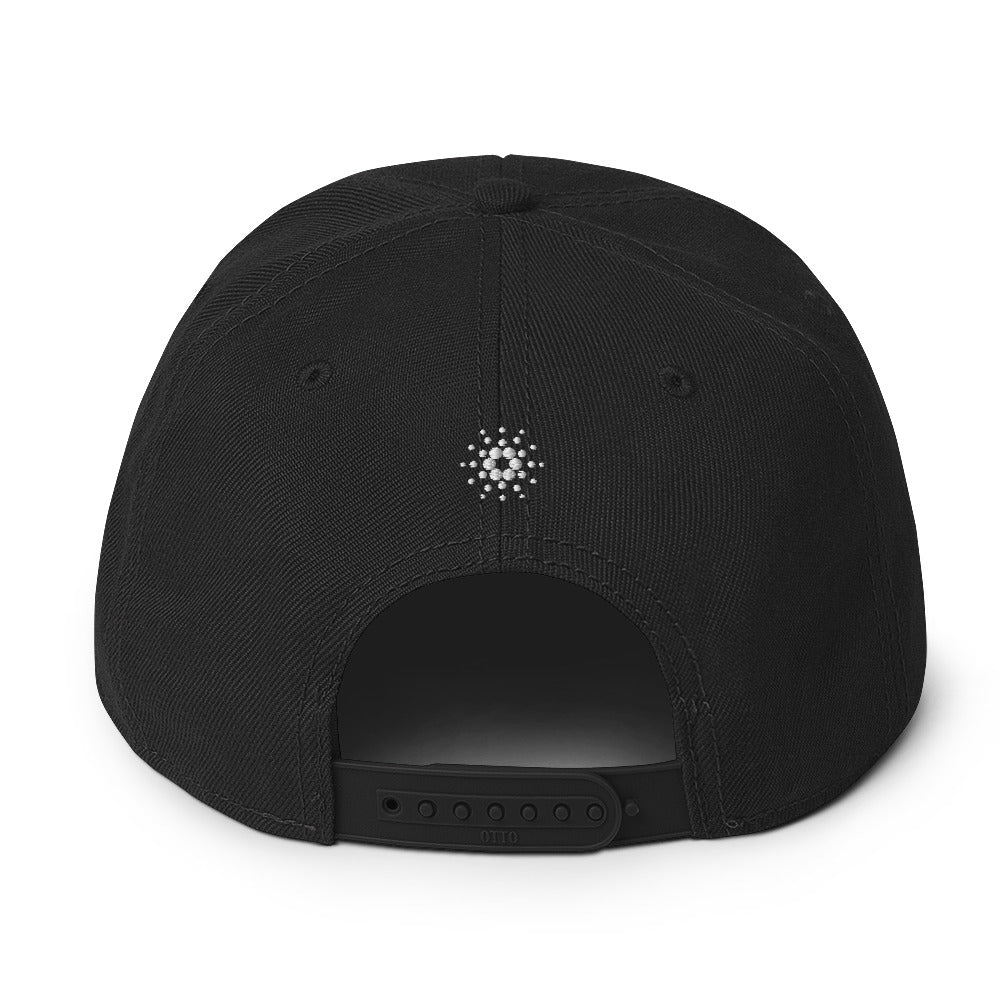Embroidered Cardano Snapback Hat - black back view