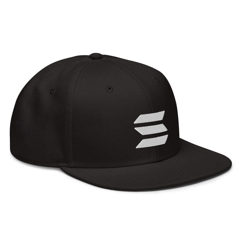 Embroidered Solana Snapback Hat - black right front view SOL logo