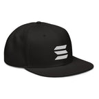 Embroidered Solana Snapback Hat - black right front view SOL logo