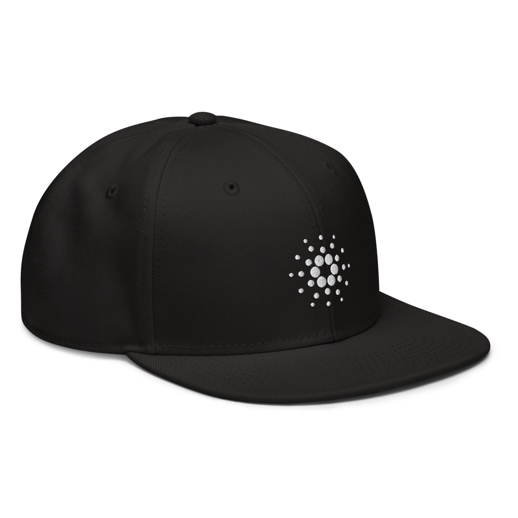 Embroidered Cardano Snapback Hat - black right front view ADA logo