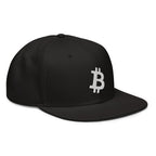Embroidered Bitcoin Snapback Hat - black right front view BTC logo