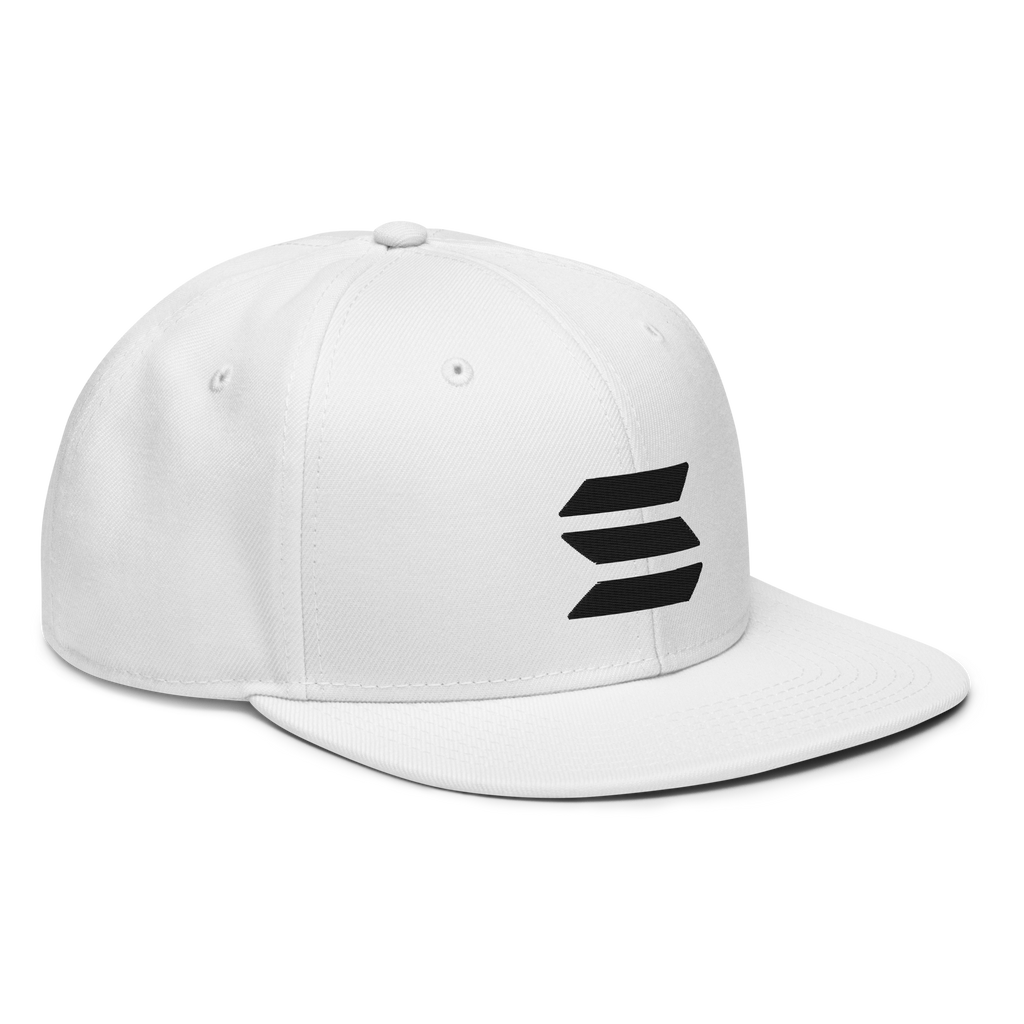 Embroidered Solana Snapback Hat - white right front view SOL logo