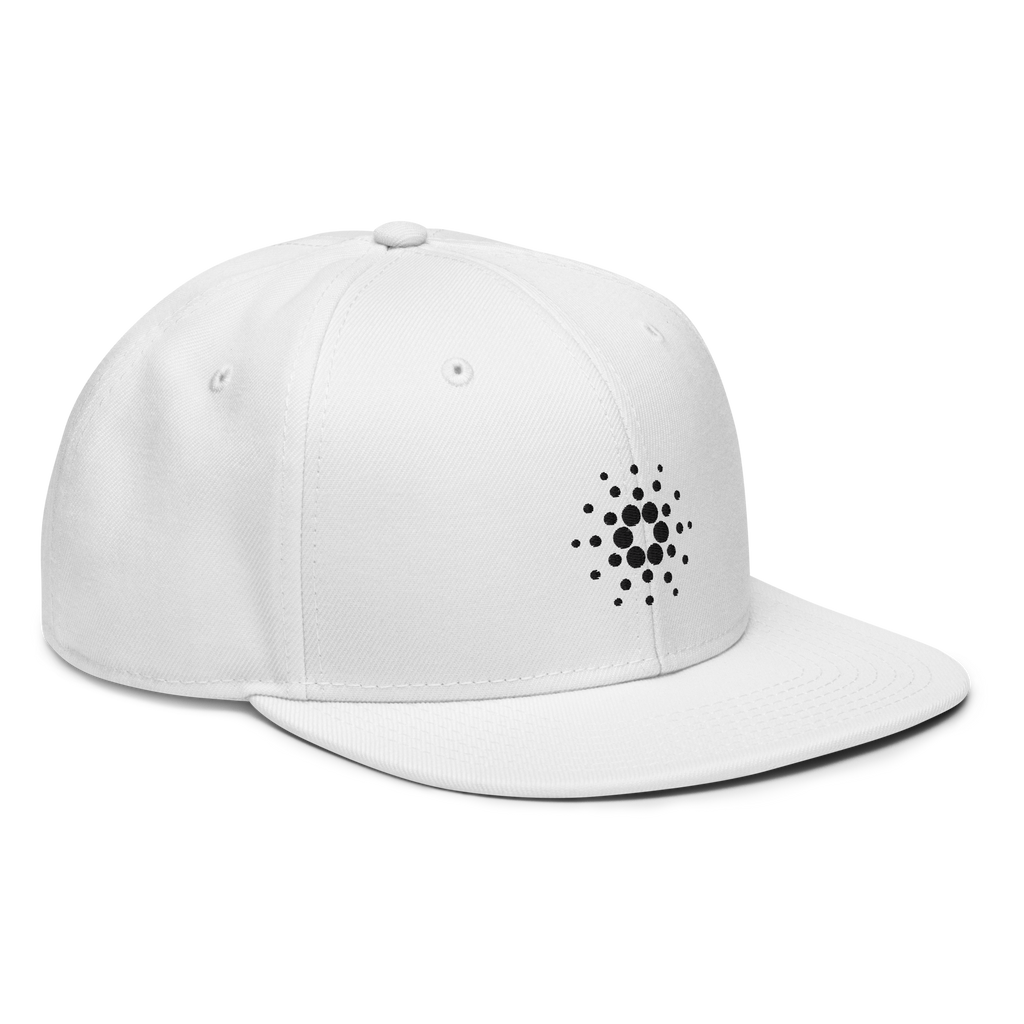 Embroidered Cardano Snapback Hat - white right front view ADA logo