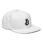Embroidered Bitcoin Snapback Hat - white right front view BTC logo