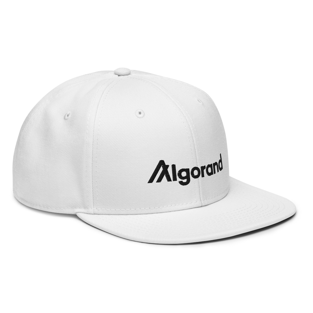 Embroidered Algorand Snapback Hat - white right front view ALGO logo