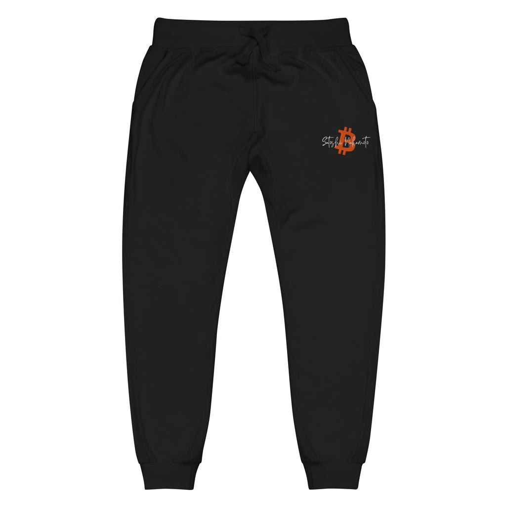 Satoshi Nakamoto Embroidered Fleece Jogger - black front view