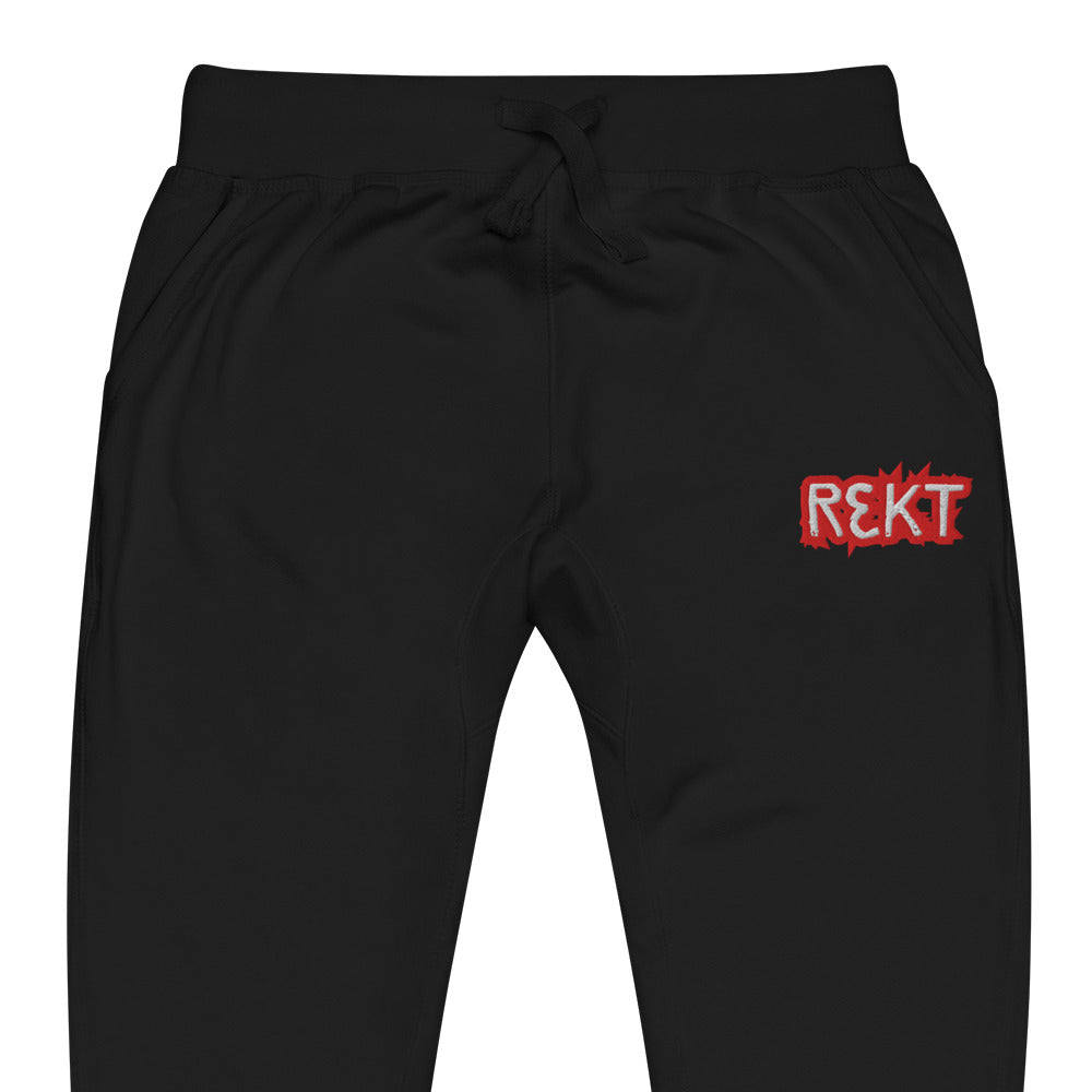 Embroidered REKT Style 1 Fleece Jogger Sweatpants - black zoomed embroidery