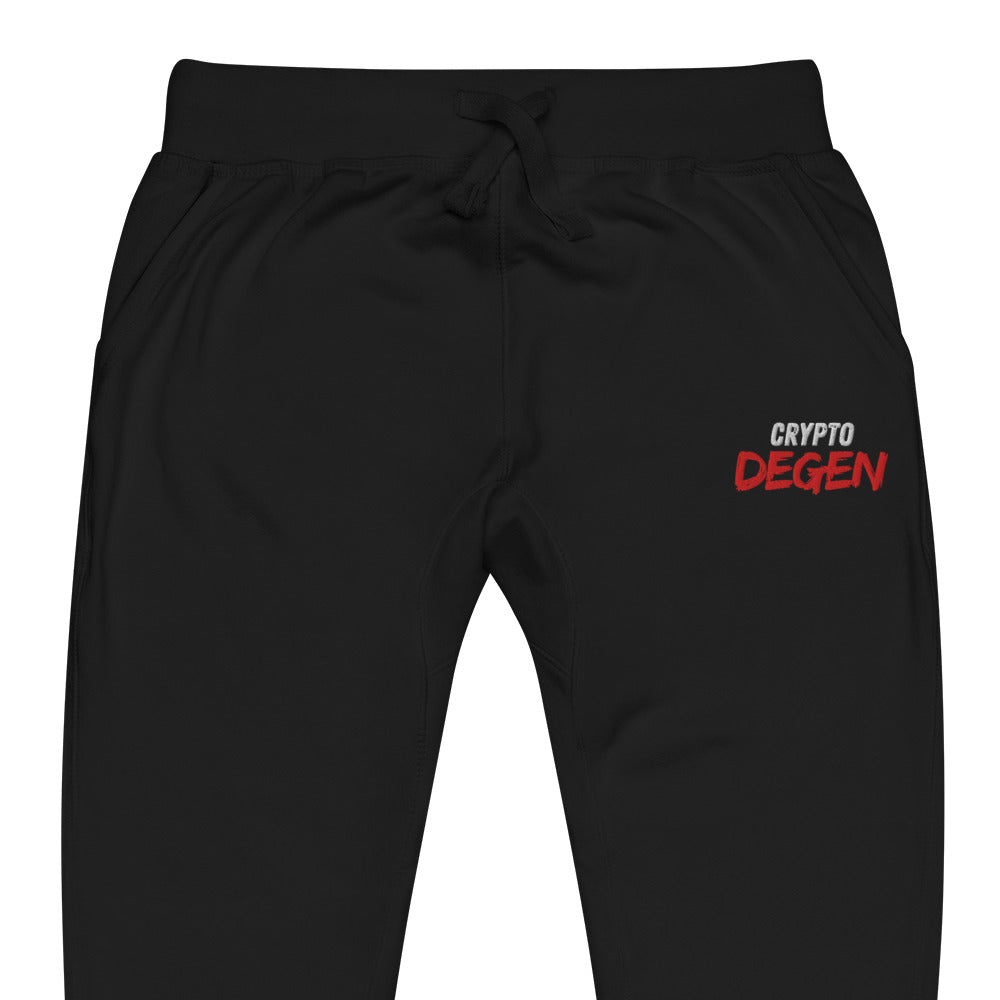 Embroidered Crypto Degen Fleece Jogger Sweatpants - black zoomed embroidery