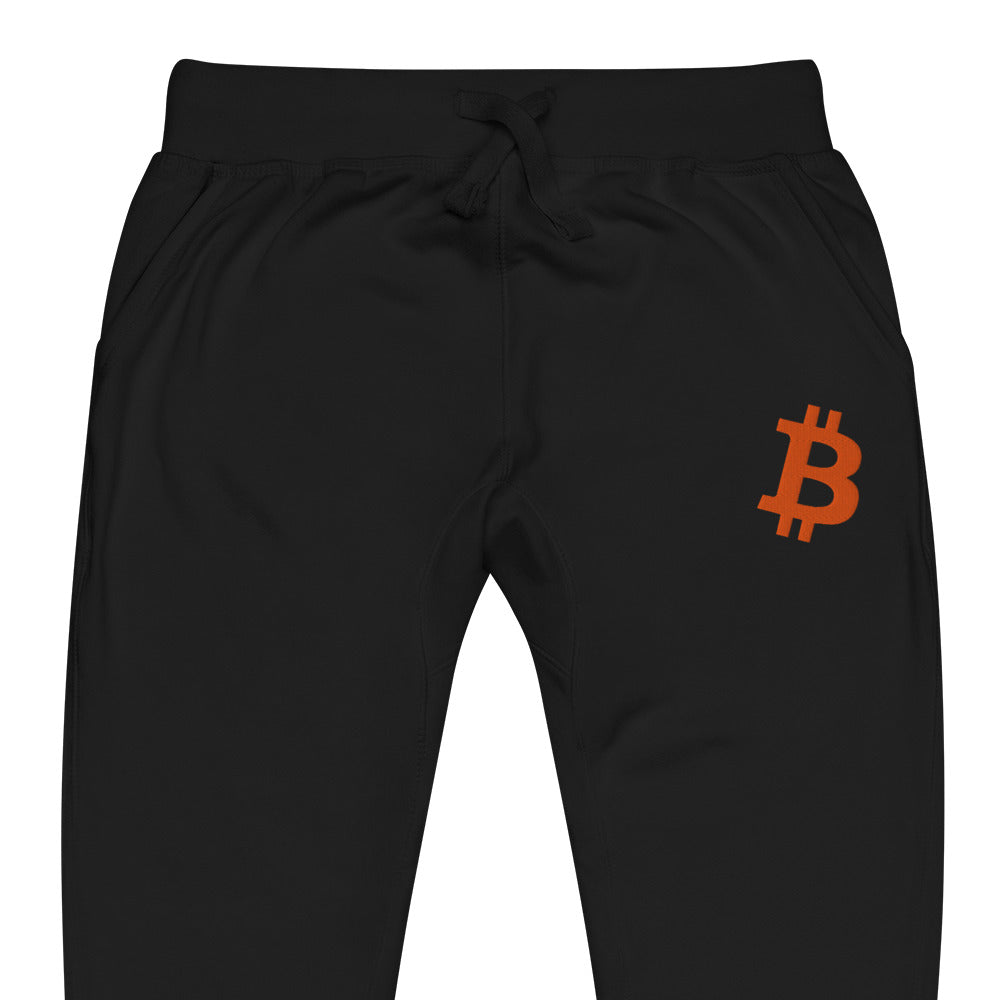 Embroidered Bitcoin B Fleece Jogger Sweatpants - black zoomed embroidery