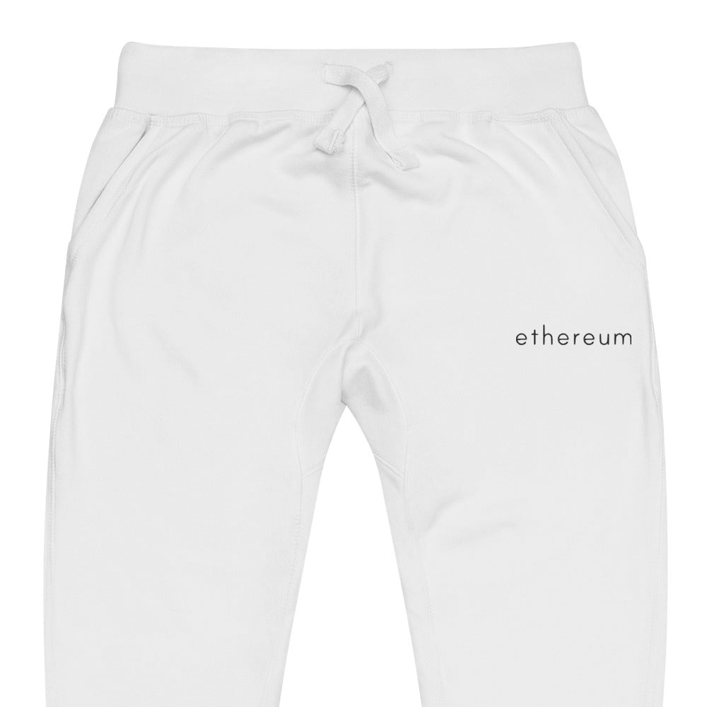 Embroidered Ethereum ETH Fleece Jogger Sweatpants - white zoomed embroidery