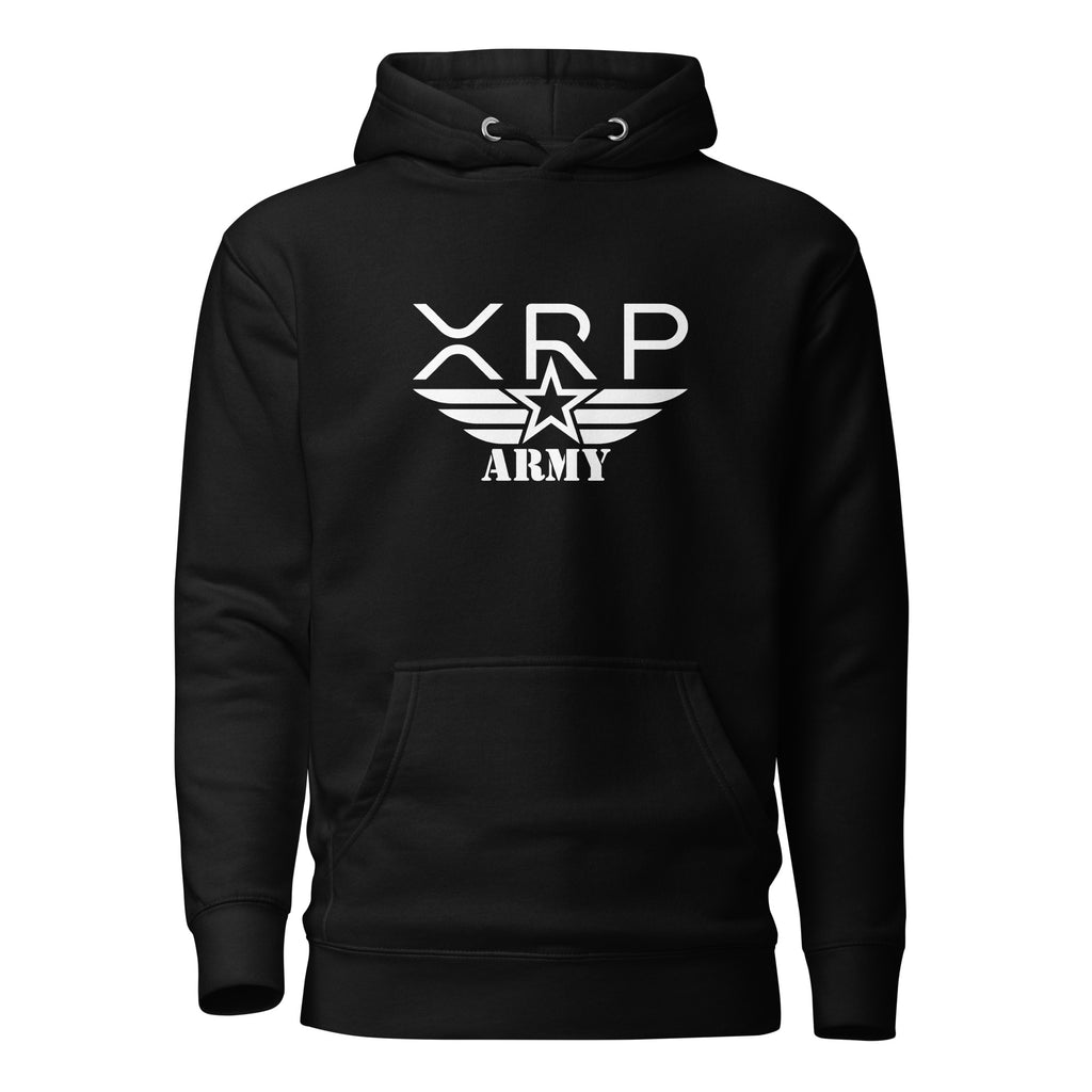 XRP Army Crypto Hoodie Design 2 - front view with XRP Army graphic