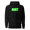 REKT Cotton Pullover Hoodie - front view with REKT crypto graphic