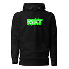 REKT Cotton Pullover Hoodie - front view with REKT crypto graphic