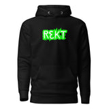 REKT Cotton Pullover Hoodie - front view with REKT crypto graphic