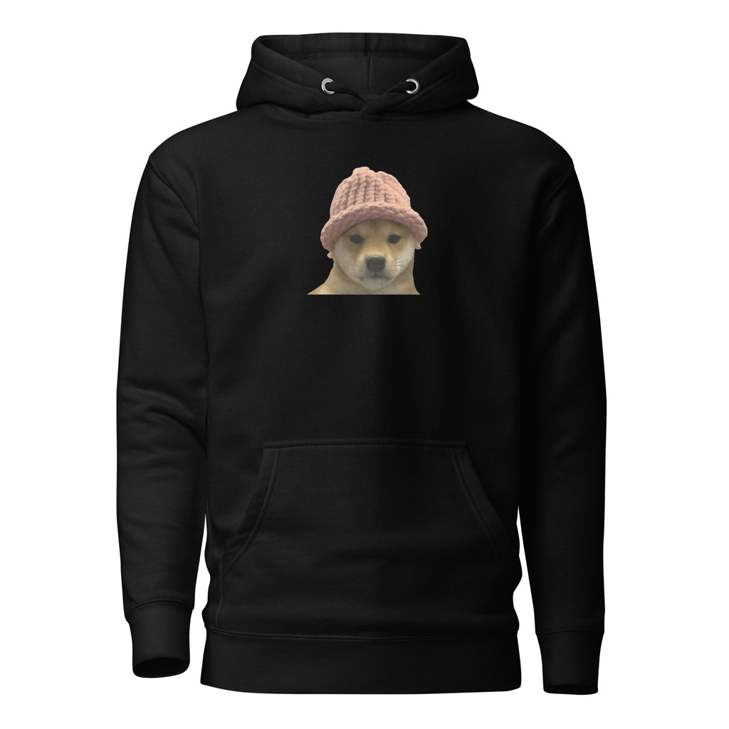 Dog Wif Hat Crypto Meme Pullover Hoodie - front view with doge hat graphic