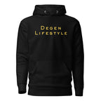 Degen Lifestyle Crypto Pullover Hoodie - front view with degen graphic