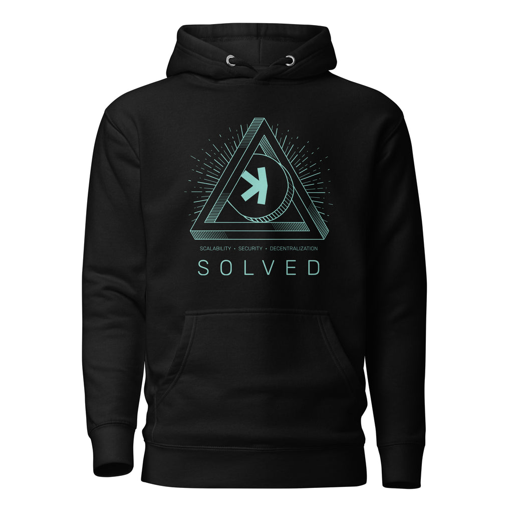 Kaspa Trilema Solved Crypto Pullover Hoodie - front view black