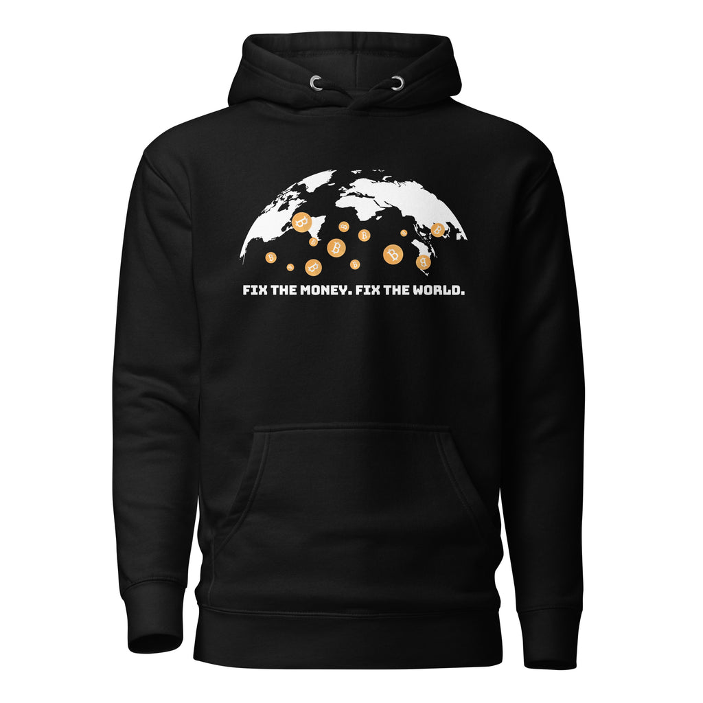 Fix the Money Fix the World Bitcoin Pullover Hoodie - front view black