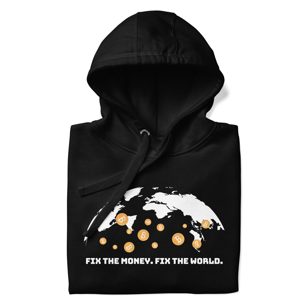 Fix the Money Bitcoin hoodie - back view black