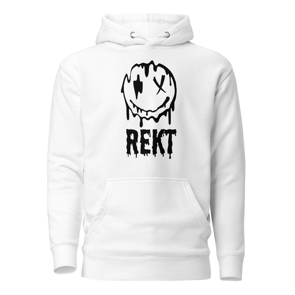 REKT Crypto Pullover Hoodie - front view with REKT graphic