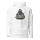 Hooded Satoshi Crypto Pullover Hoodie - front view with hooded Satoshi graphic