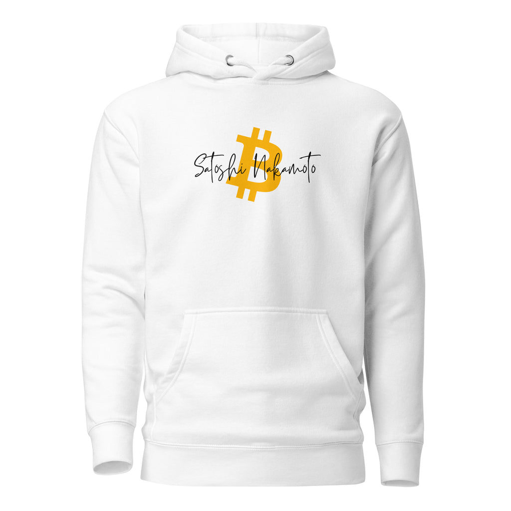 Satoshi Nakamoto Crypto Pullover Hoodie - front view with Satoshi graphic