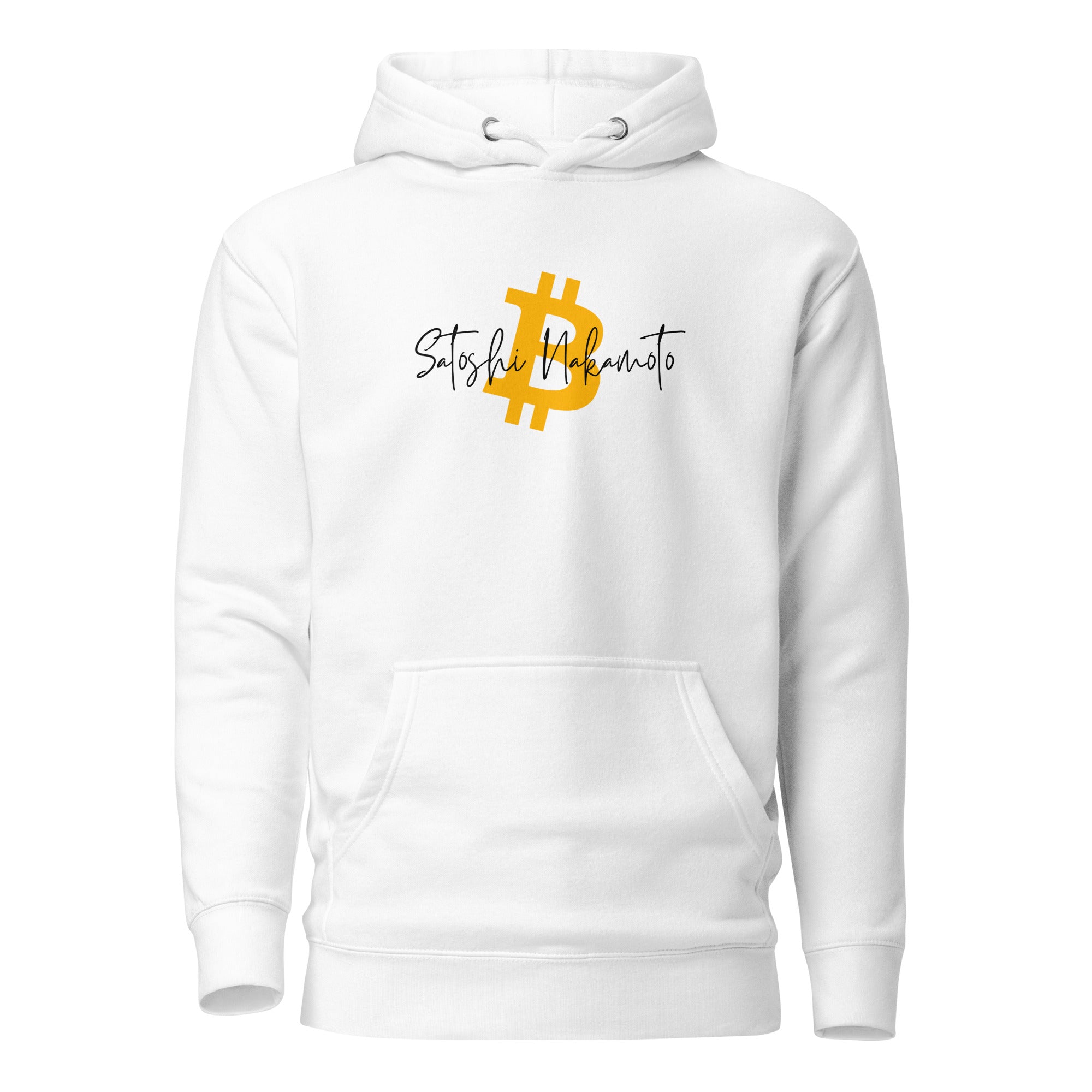 Satoshi Nakamoto Crypto Pullover Hoodie - front view with Satoshi graphic