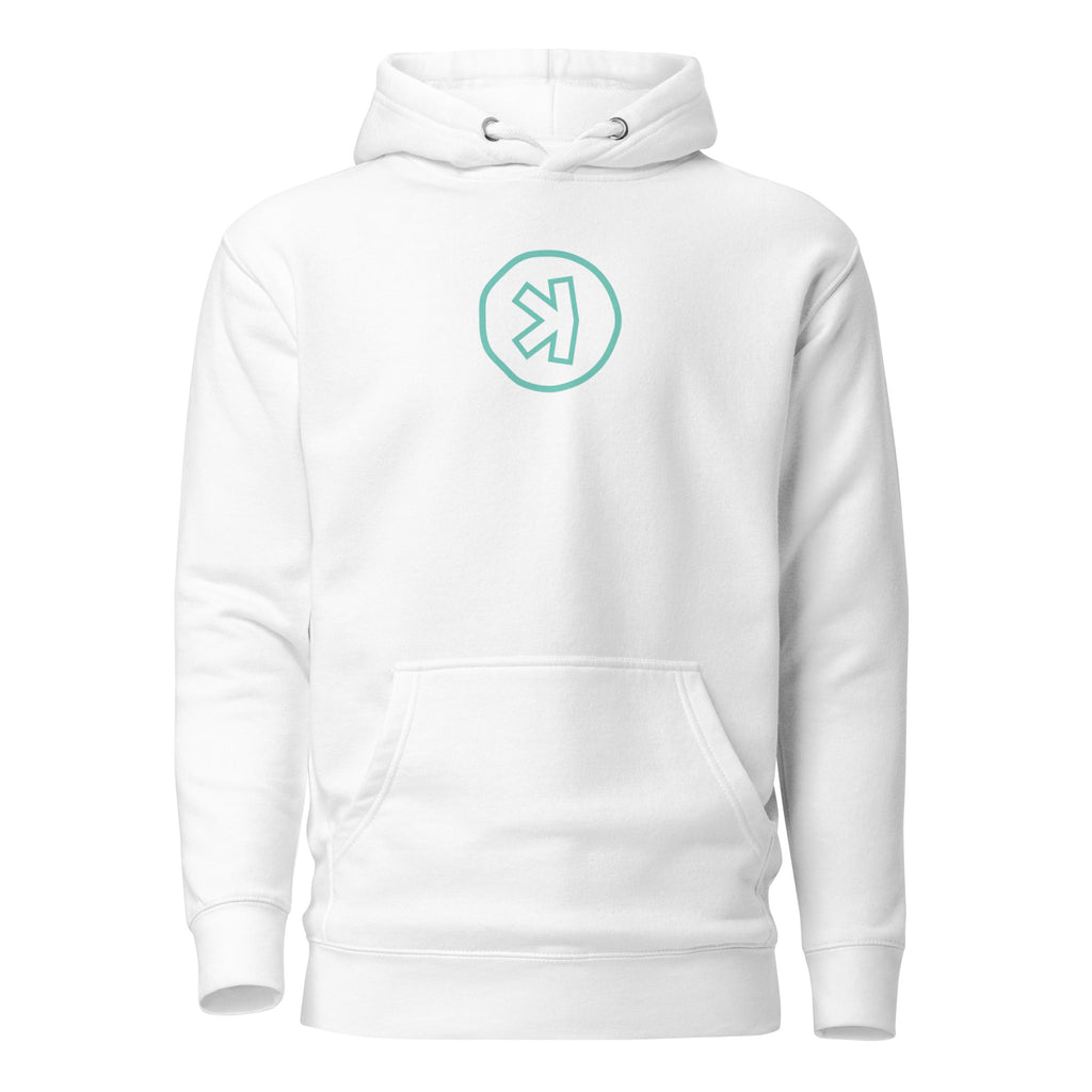 Kaspa KAS Outline Crypto Pullover Hoodie - front view with KAS outline graphic