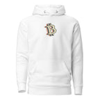 Retro Bitcoin B Logo Crypto Pullover Hoodie - front view with retro BTC B graphic