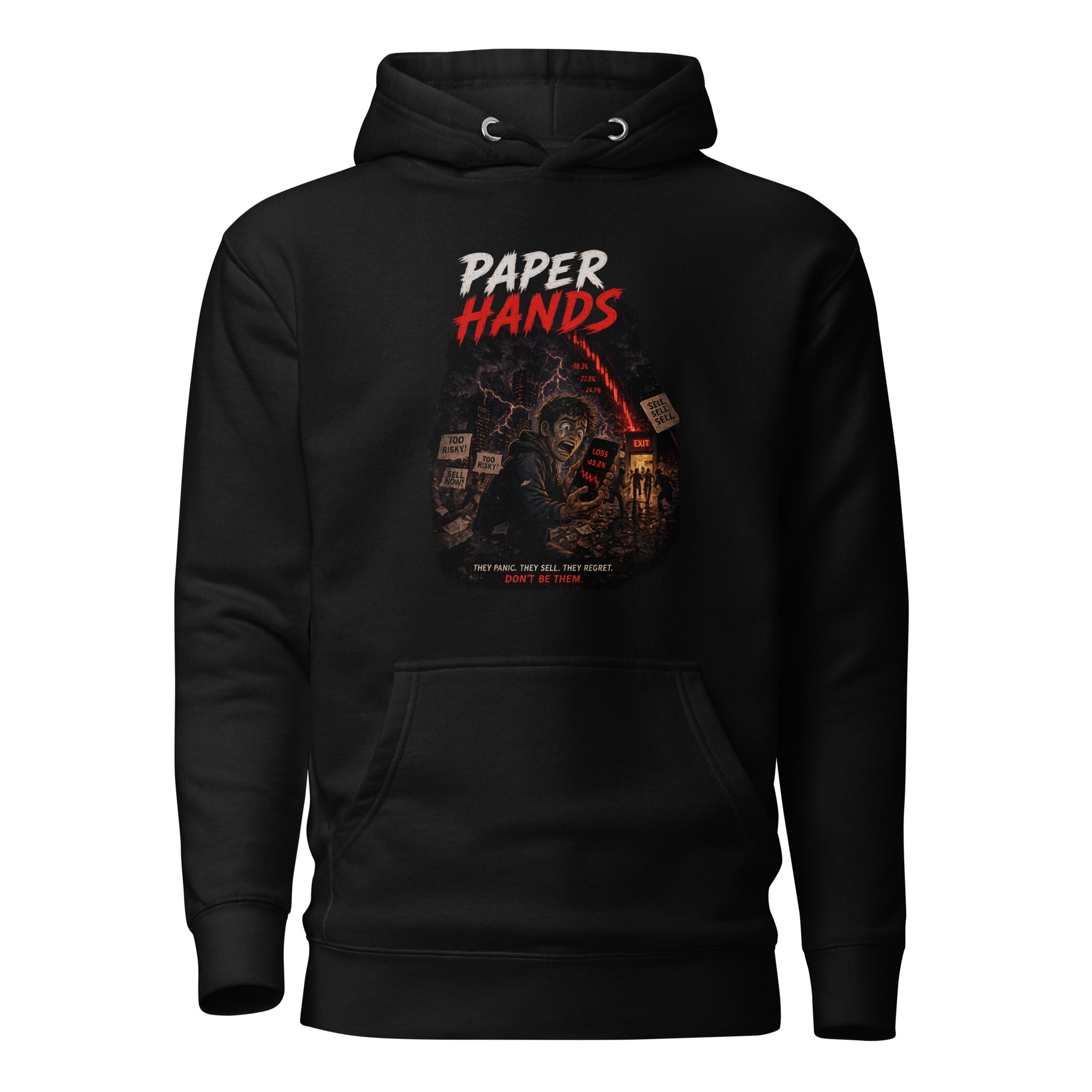 Paper Hands Reaper Crypto Graphic Hoodie - front view black