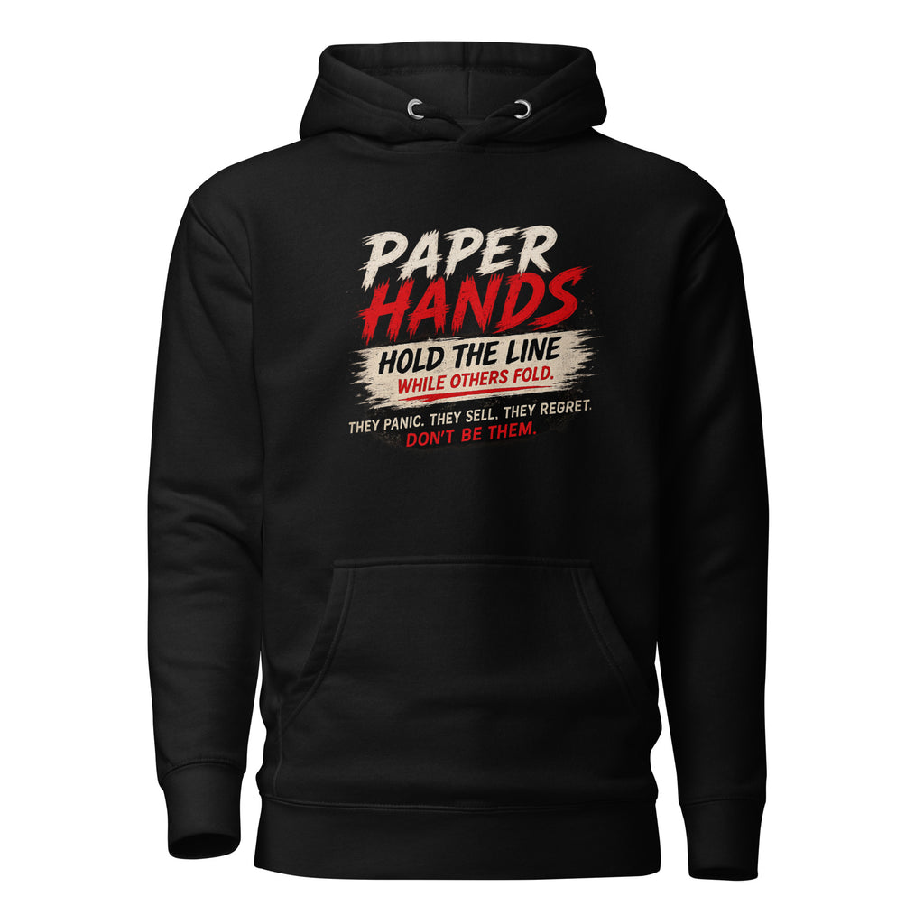 Paper Hands Hold The Line Crypto Graphic Hoodie - front view black