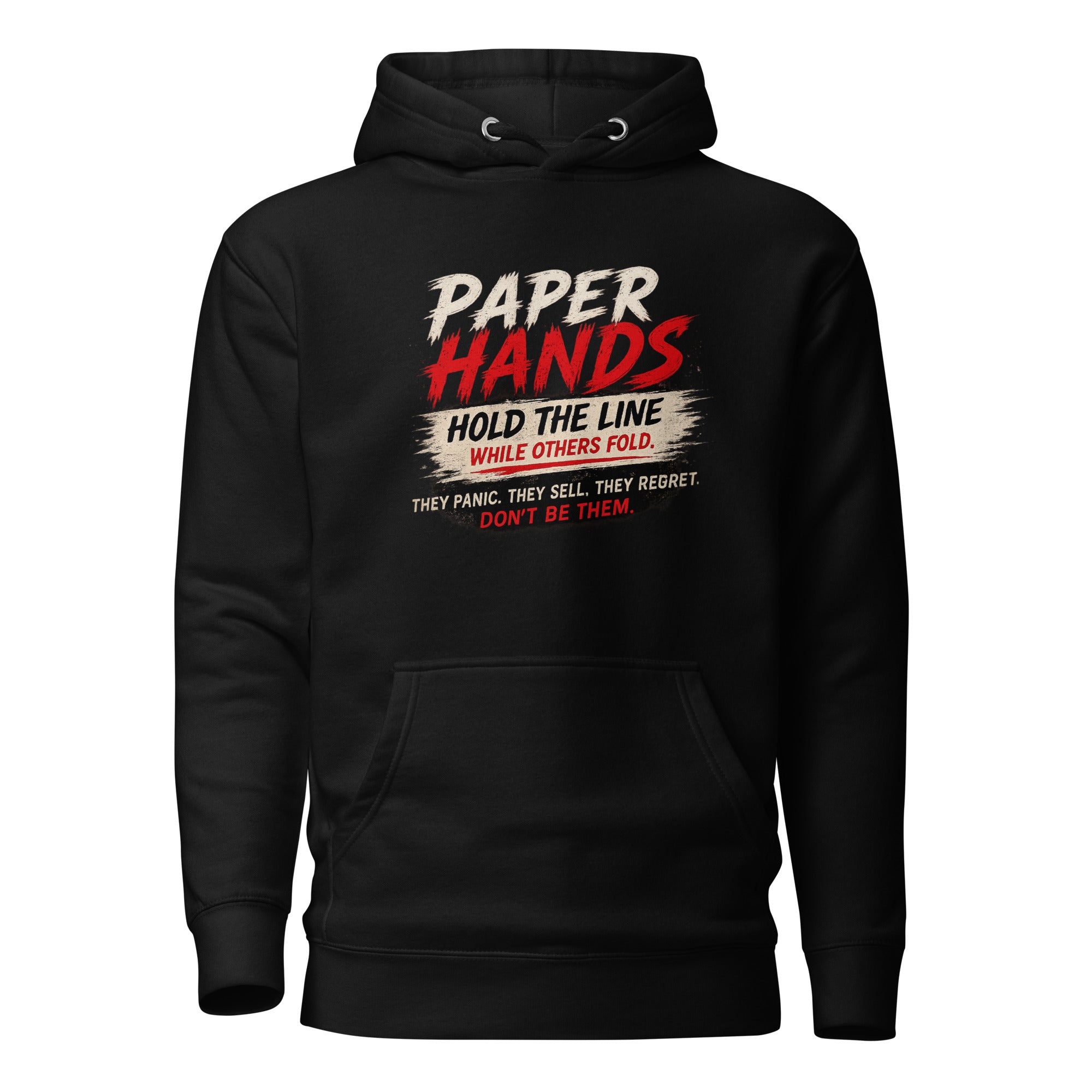 Paper Hands Hold The Line Crypto Graphic Hoodie - front view black