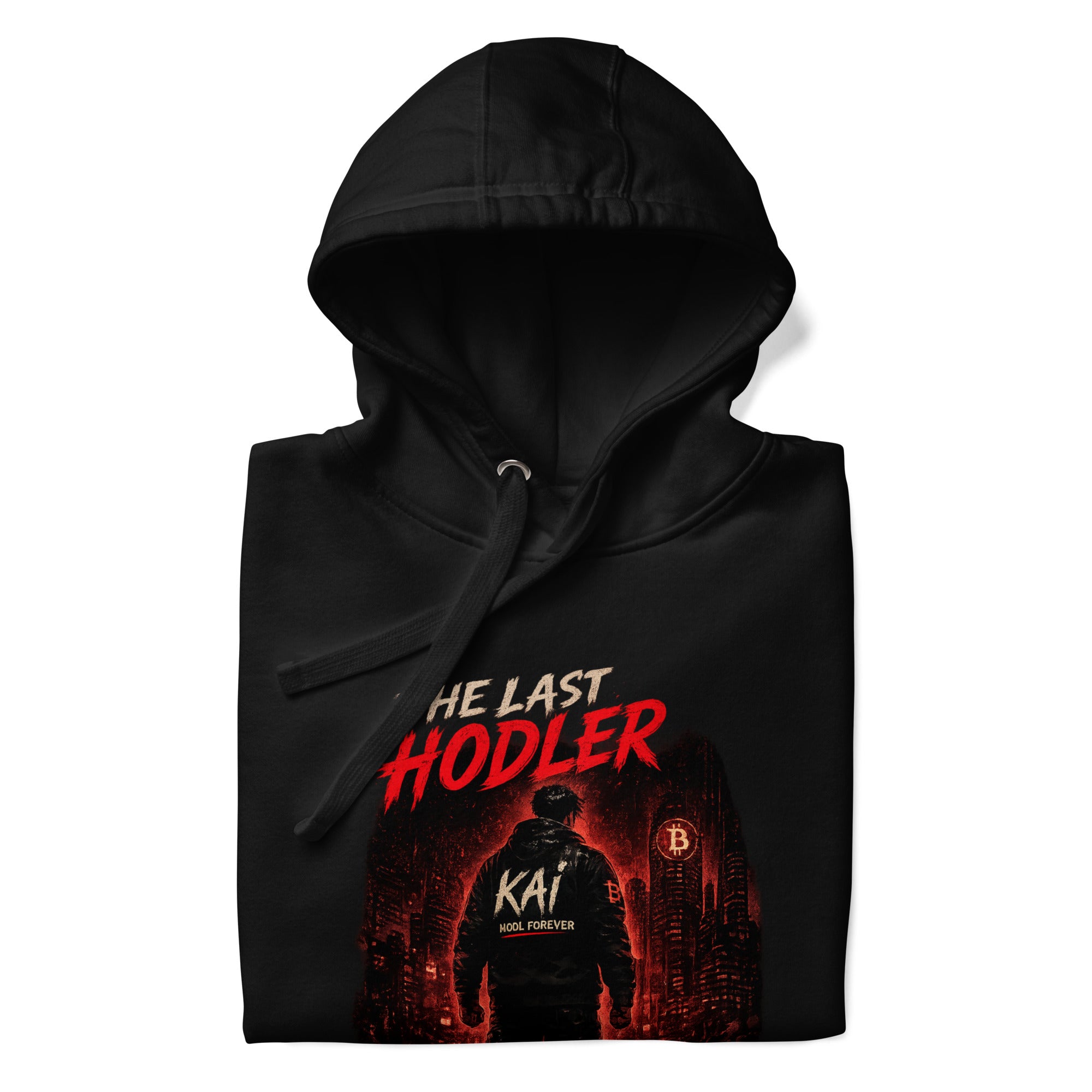 The Last HODLer Cyberpunk Crypto Graphic Hoodie - front view white
