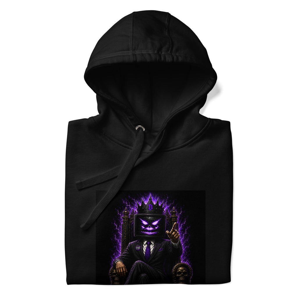 The Fud King Throne Crypto Graphic Hoodie - front view white