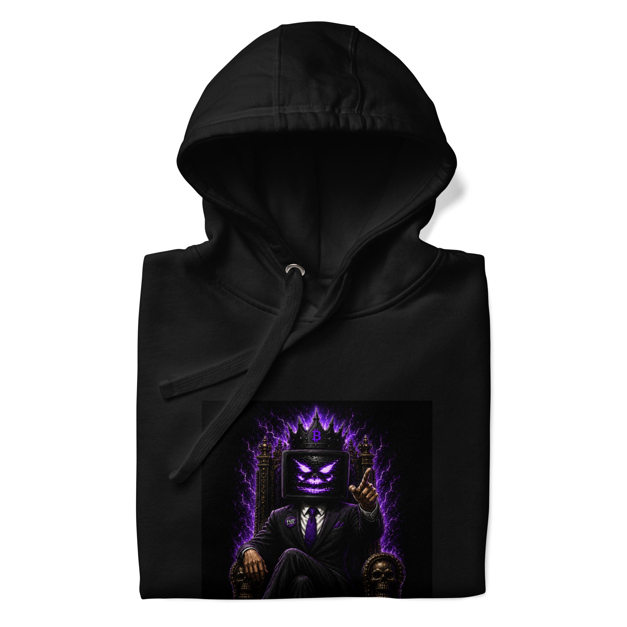 The Fud King Throne Crypto Graphic Hoodie - front view white