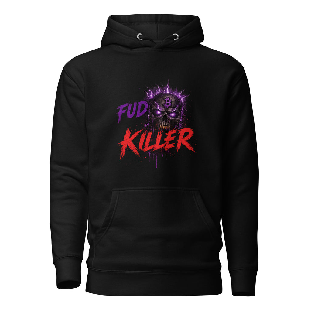 The Fud King Killer Skull Crypto Graphic Hoodie - front view black