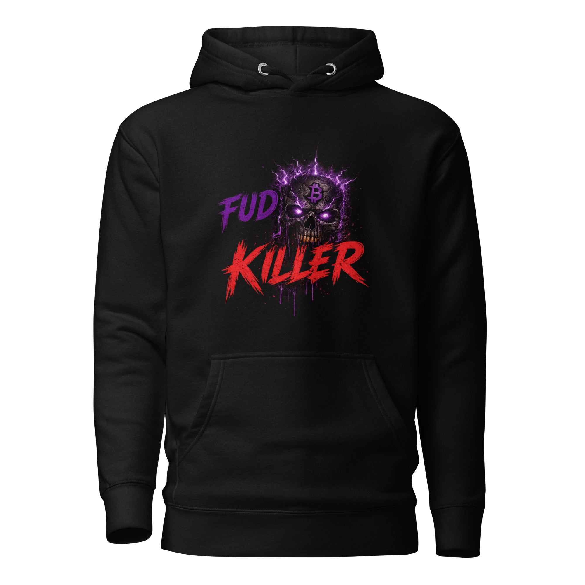 The Fud King Killer Skull Crypto Graphic Hoodie - front view black