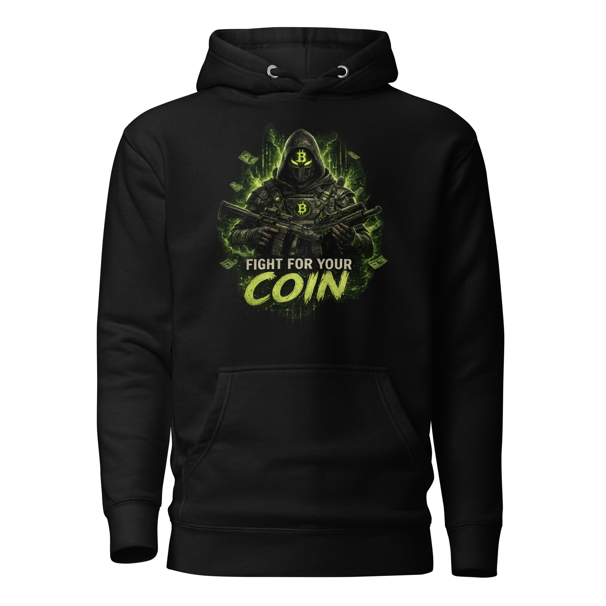 Fight For Your Crypto Coin Graphic Hoodie - front view black