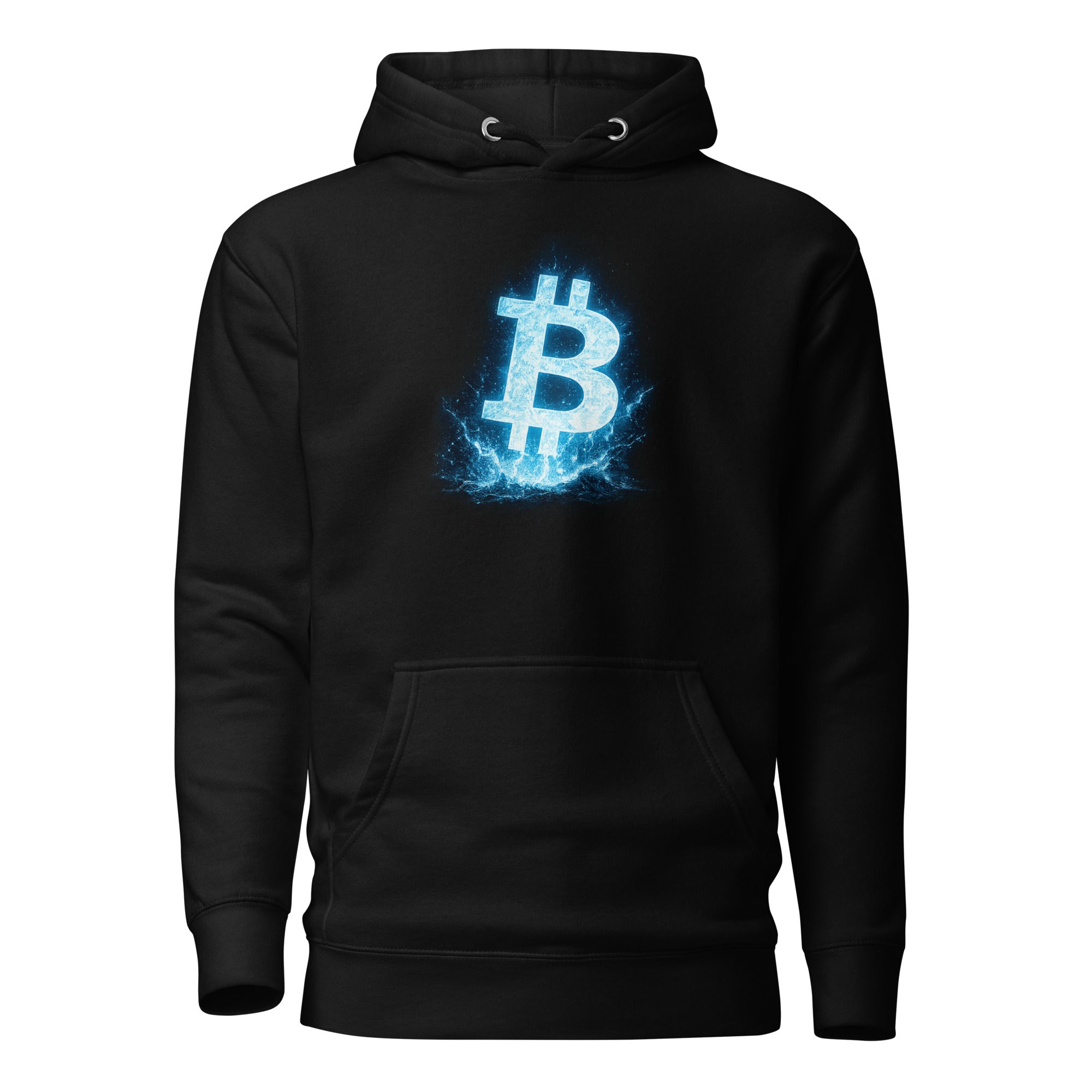 Bitcoin Electric Neon Crypto Graphic Hoodie - front view black