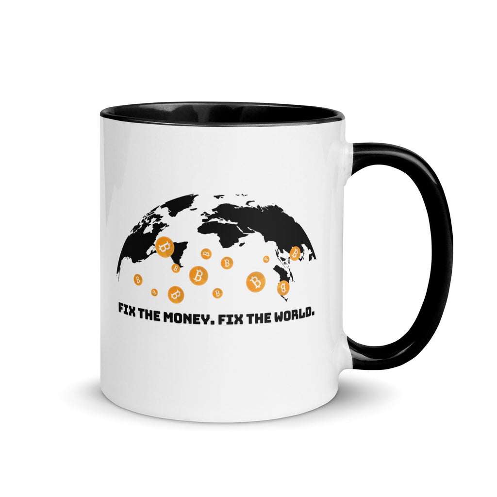 Fix The Money Fix The World Bitcoin Glossy White Ceramic Coffee Mug 11oz - right view