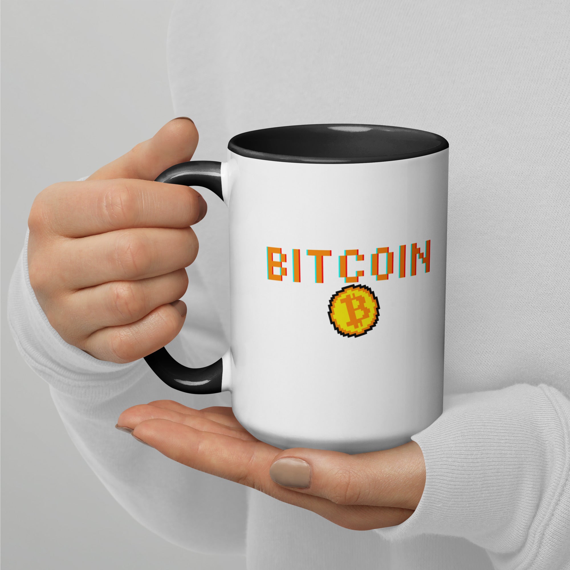 Glossy White Pixelated Bitcoin Ceramic Coffee Mug