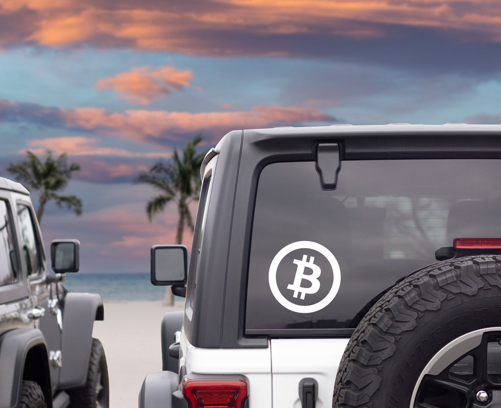 Bitcoin Cut Vinyl Decal White - close-up detail