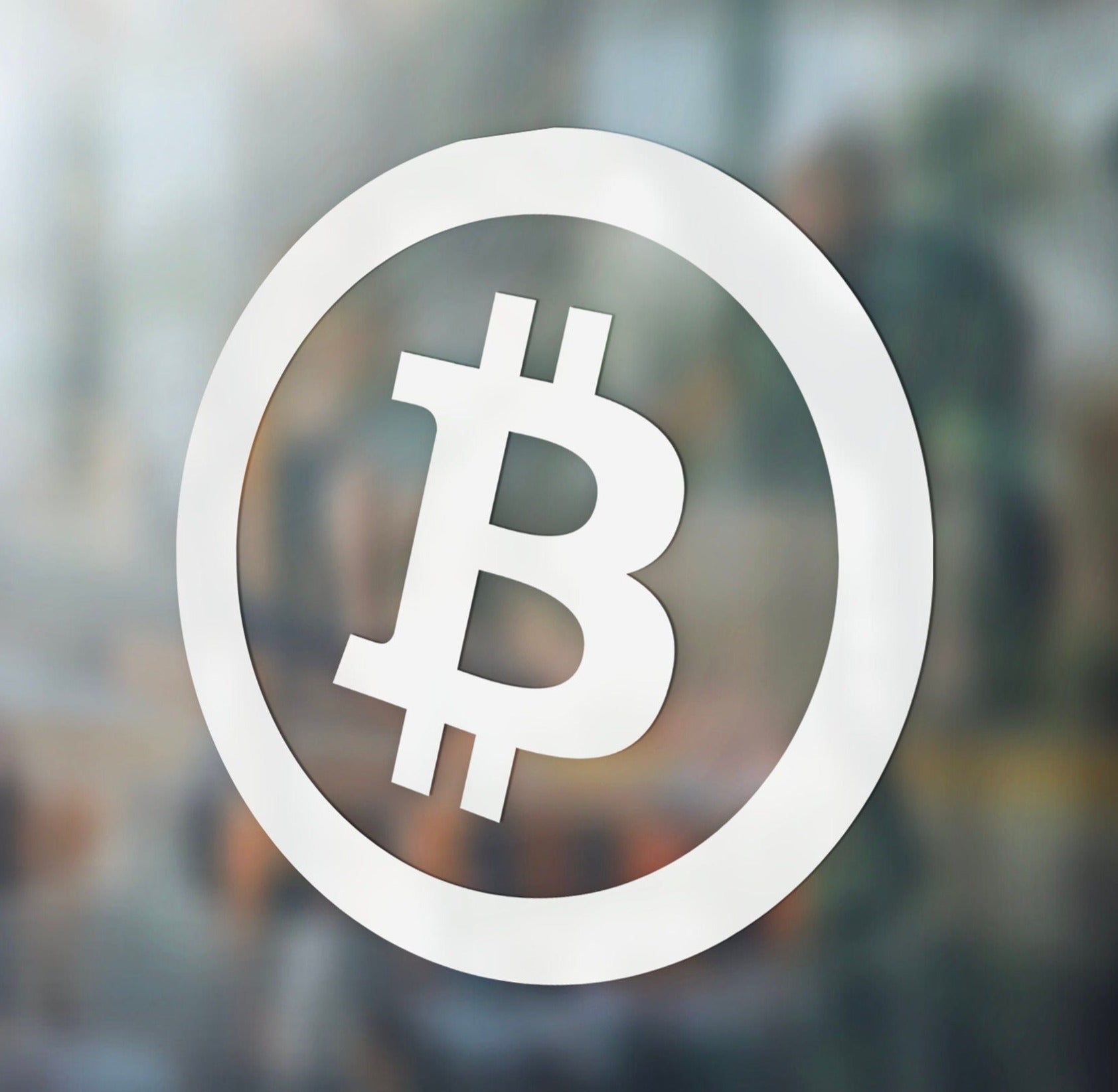 Bitcoin Cut Vinyl Decal White - applied to surface