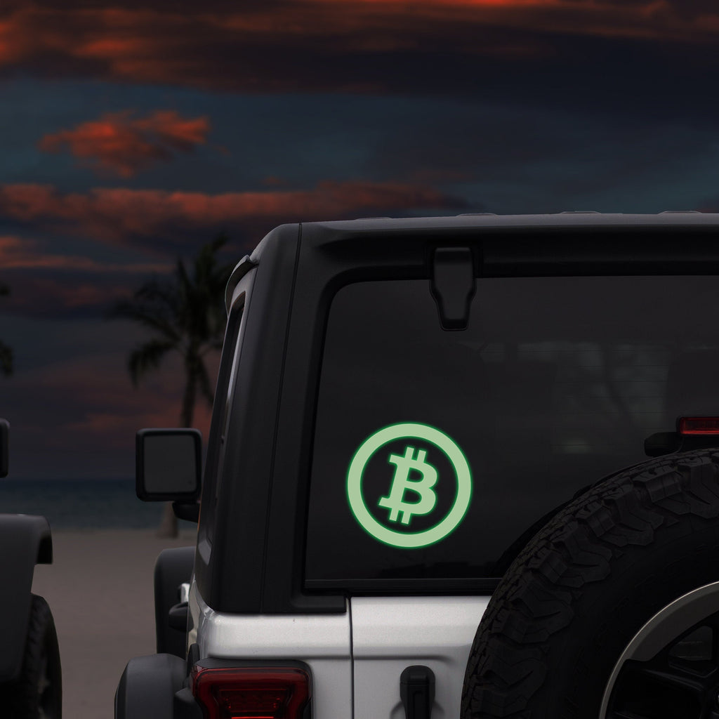 Bitcoin Glow-in-the-Dark Vinyl Decal - applied to surface